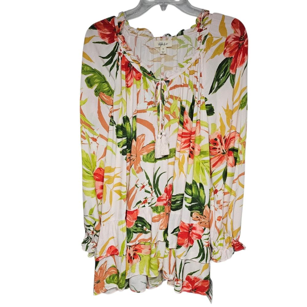 Style & Co. Boho Retreat Floral Tiered Peplum Blouse Tassels Autumn Fall NWT 1X